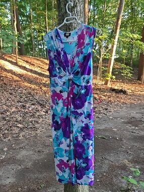 Michaels Floral Twist-Front Midi Dress in Teal, Purple, Pink